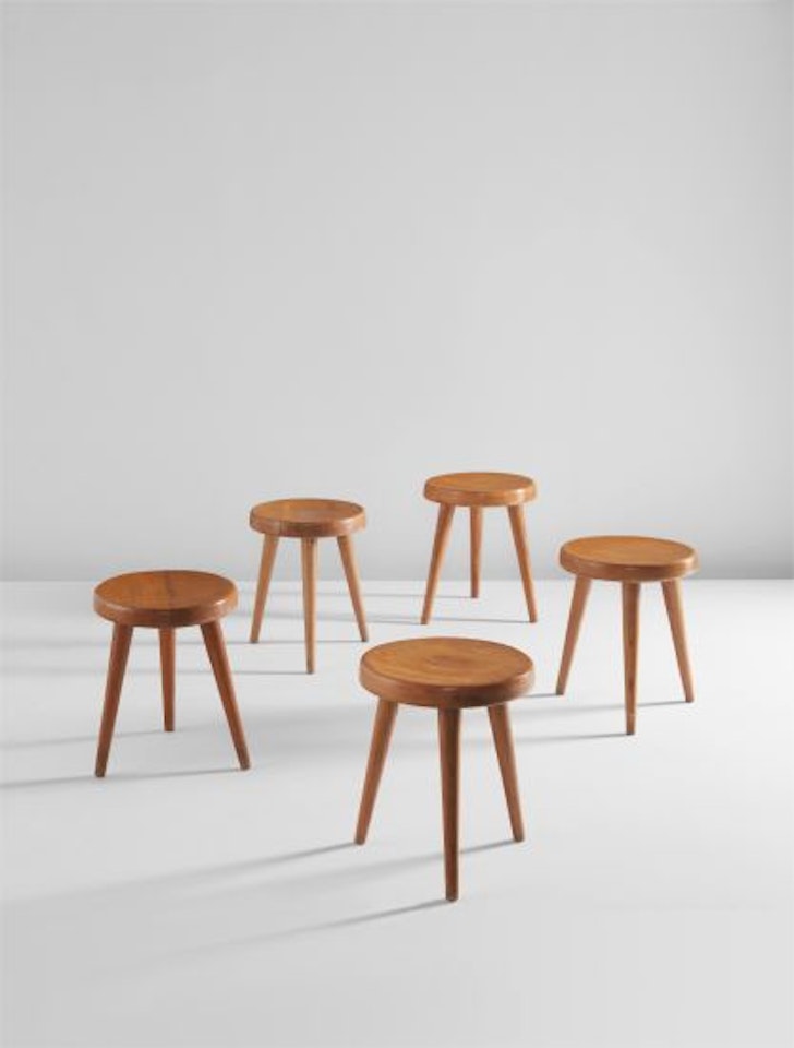 Set of five tripod stools by Charlotte Perriand