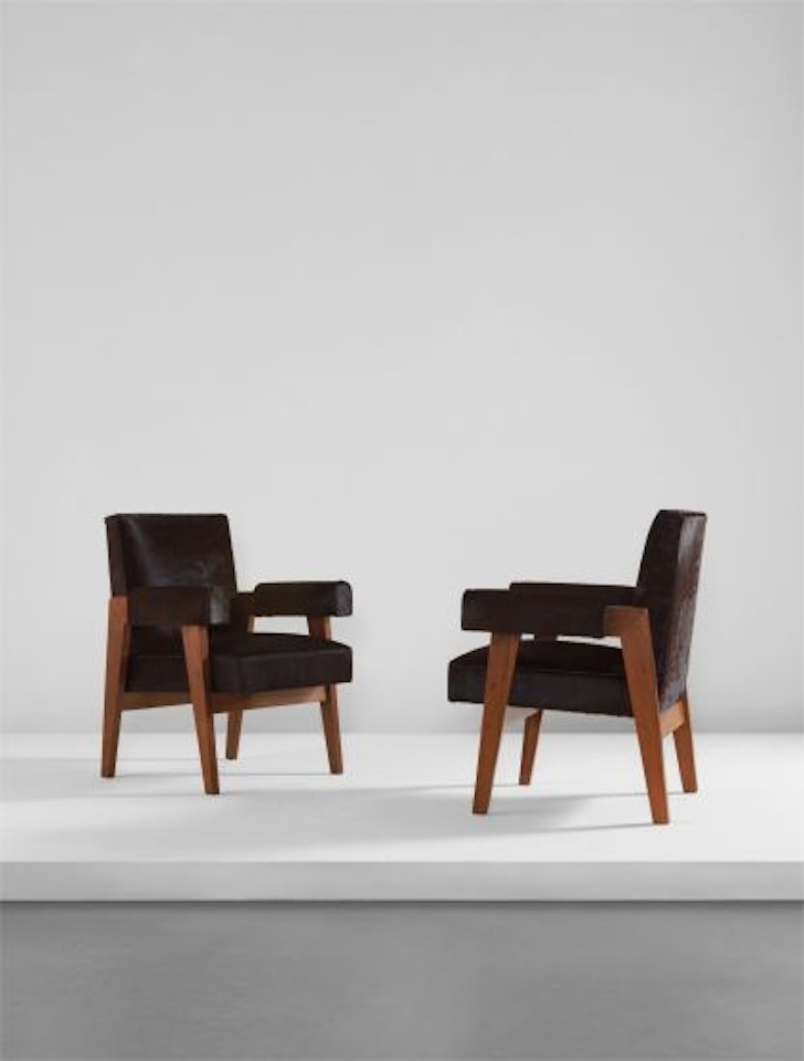Pair of "Advocate and Press" armchairs, model no. LC/PJ-SI-41-A, designed for the High Court, Chandigarh by Le Corbusier & Pierre Jeanneret