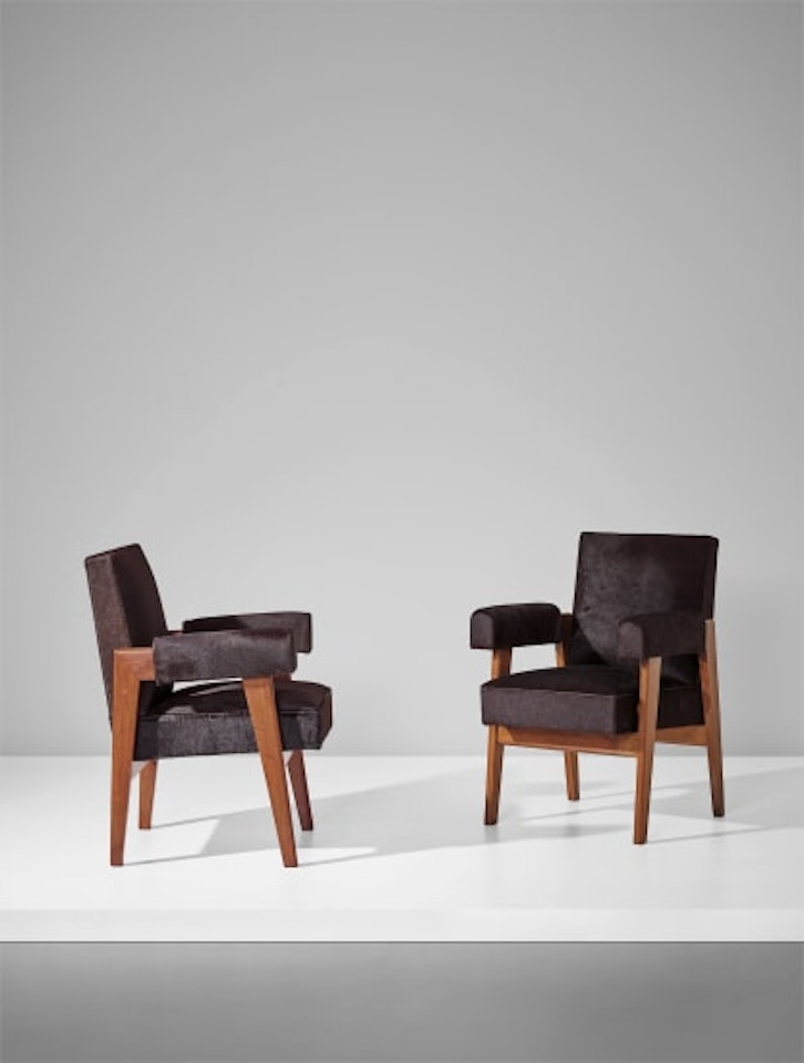 Pair of 'Advocate and Press' armchairs, model no. LC/PJ-SI-41-A, designed for the High Court, Chandigarh by Le Corbusier & Pierre Jeanneret