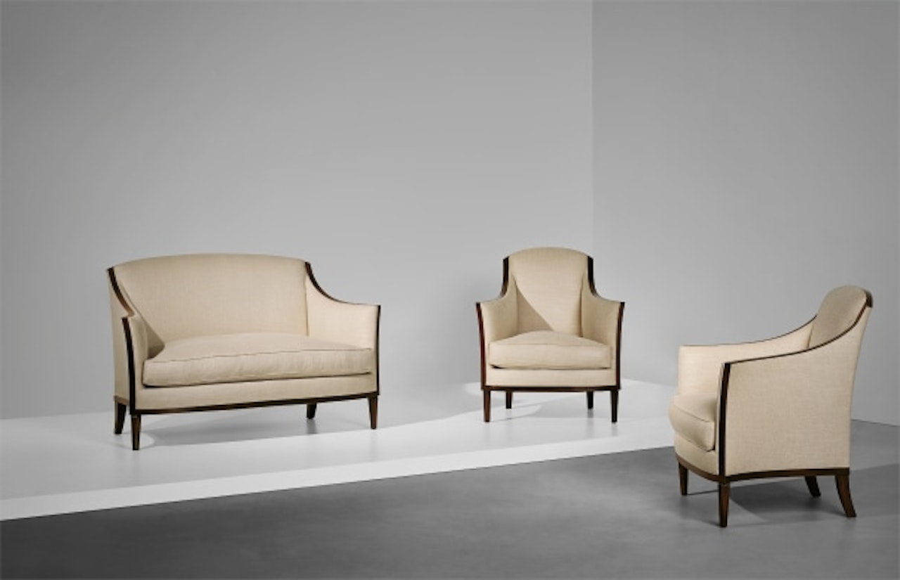 Unique canapé and pair of armchairs, designed for Robert Chevalier, Épinal by Jean-Michel Frank