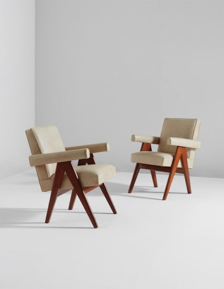 Pair of "Office Chairs," model no. PJ-SI-30-A, designed for the High Court and administrative buildings, Chandigarh by Pierre Jeanneret