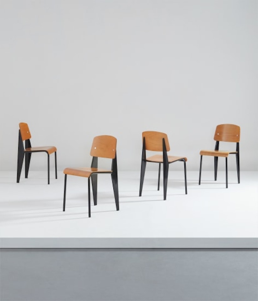 Set of four ''Semi-metal" chairs, model no. 305 by Jean Prouvé