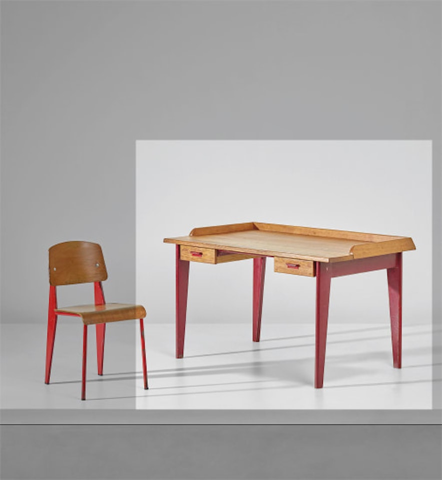 Rare 'Dactylo' desk, variant designed for a bank, Nancy by Jean Prouvé