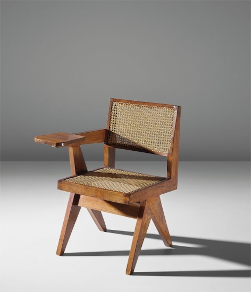Writing chair, model no. PJ-SI-26-E, designed for the science department and administrative offices, Punjab University, Chandigarh by Pierre Jeanneret