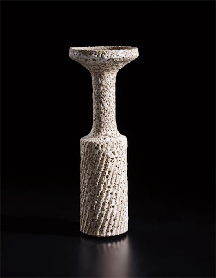 Cylindrical vase with flaring lip by Lucie Rie