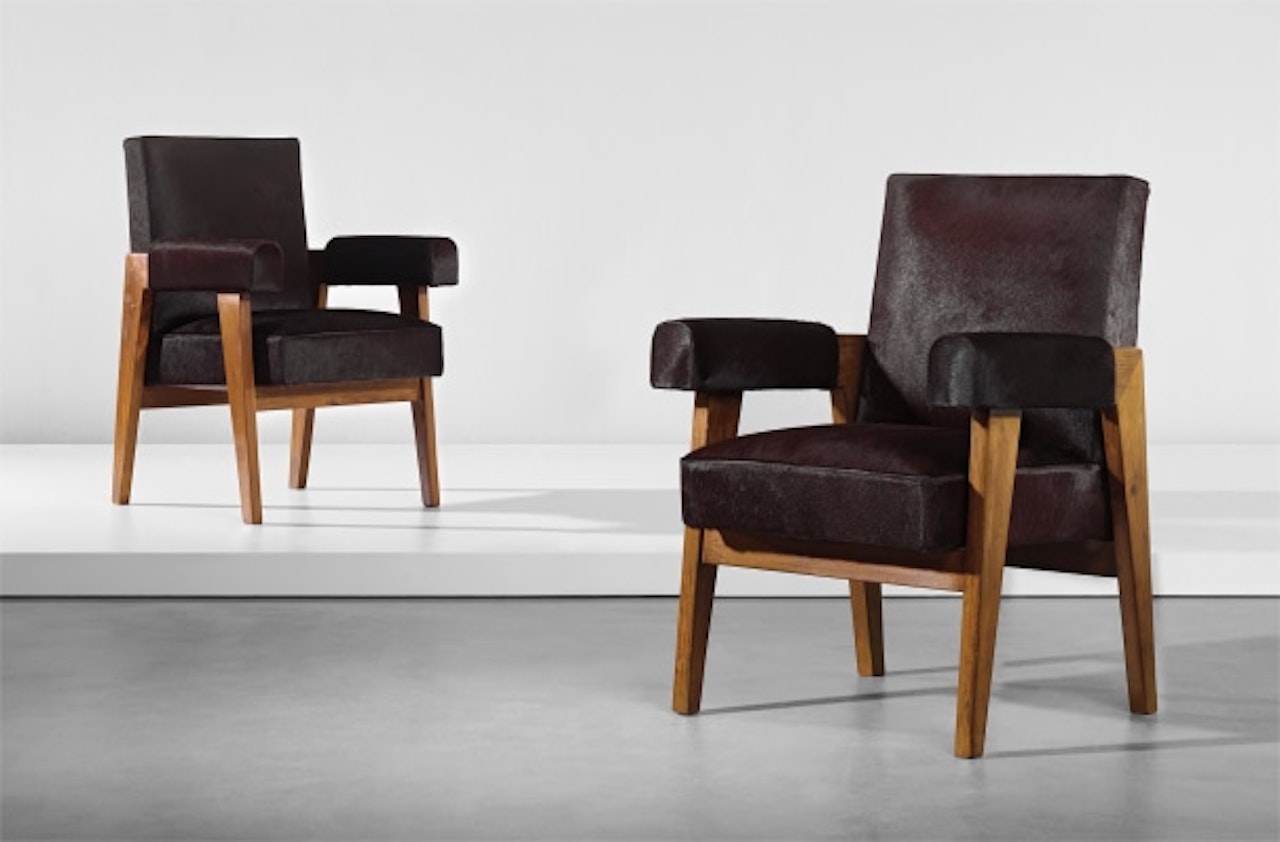Two 'Advocate and Press' armchairs, model no. LC/PJ-SI-41-A, designed for the High Court, Chandigarh by Le Corbusier & Pierre Jeanneret