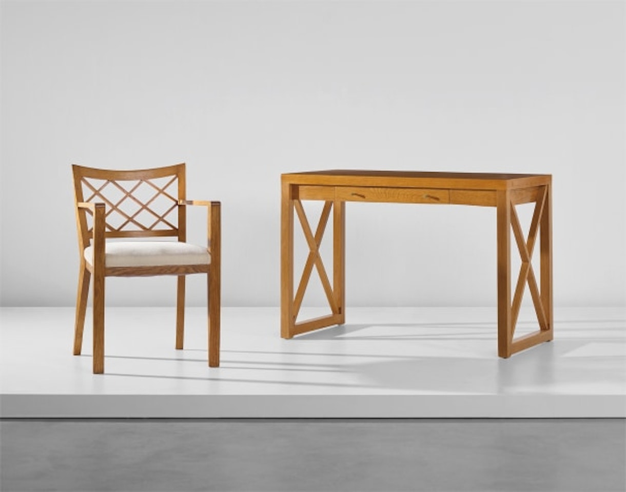 'Croisillon' desk and armchair by Jean Royere