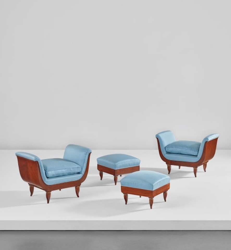 Pair of stools and two ottomans by Gio Ponti