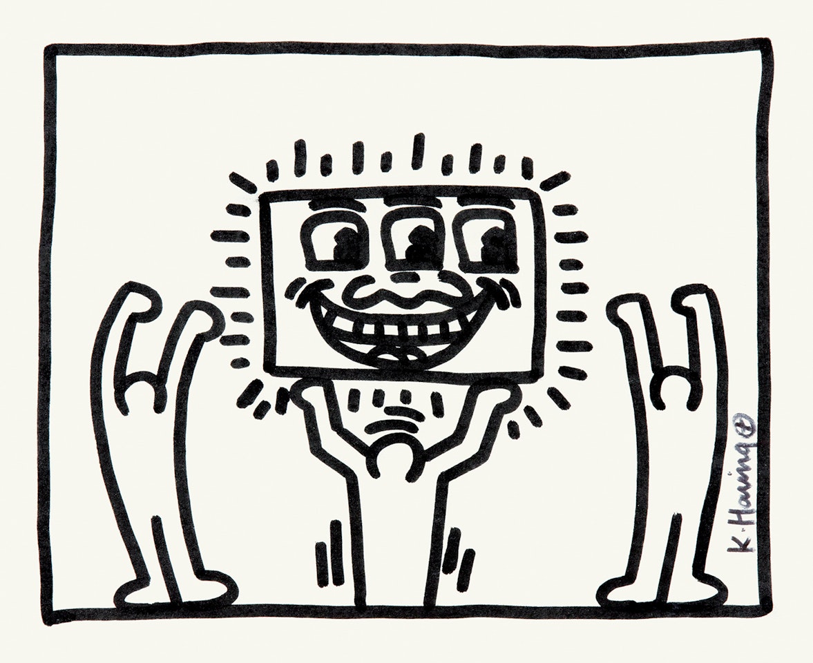 Men Holding Three Eyed Man by Keith Haring