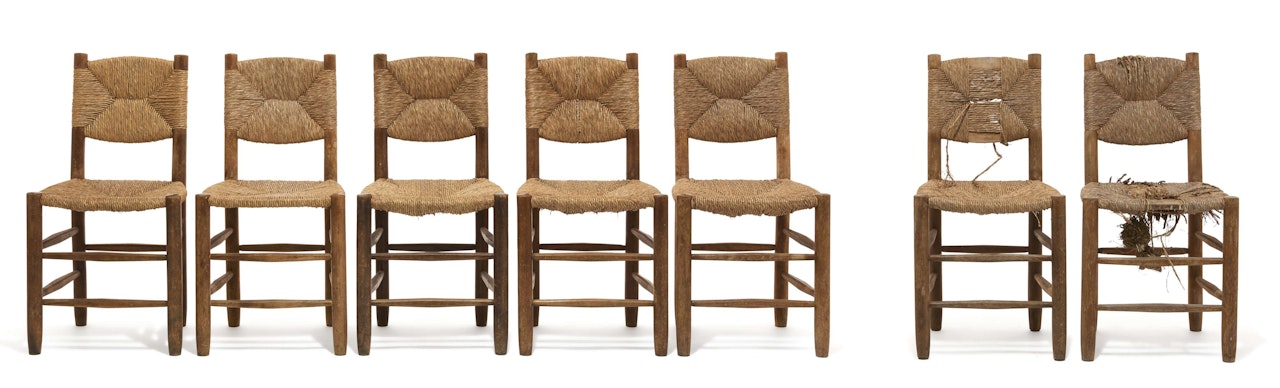 Suite de cinq chaises dites "Bauche"  by Charlotte Perriand