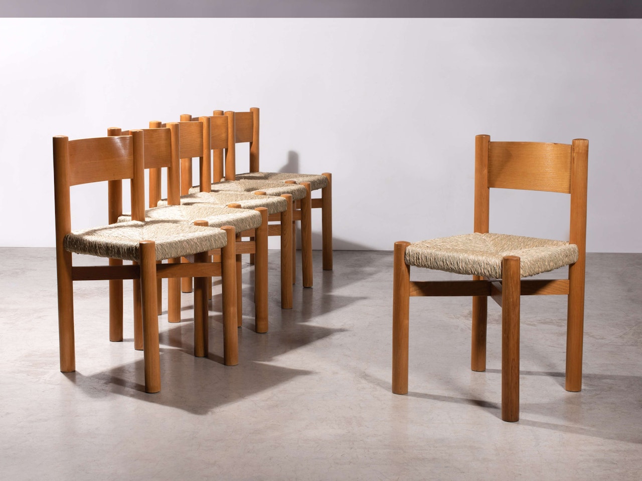 Suite de six chaises dites «Meribel» by Charlotte Perriand