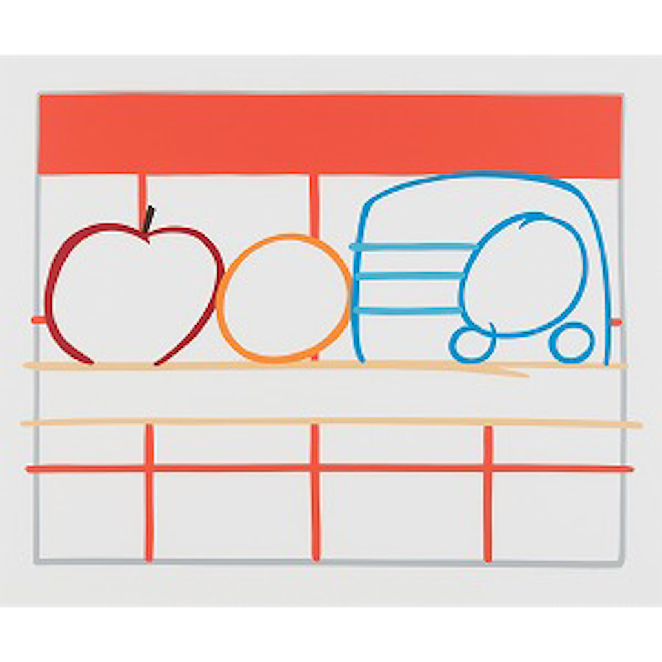 STILL LIFE WITH APPLE ORANGE AND RADIO by Tom Wesselmann