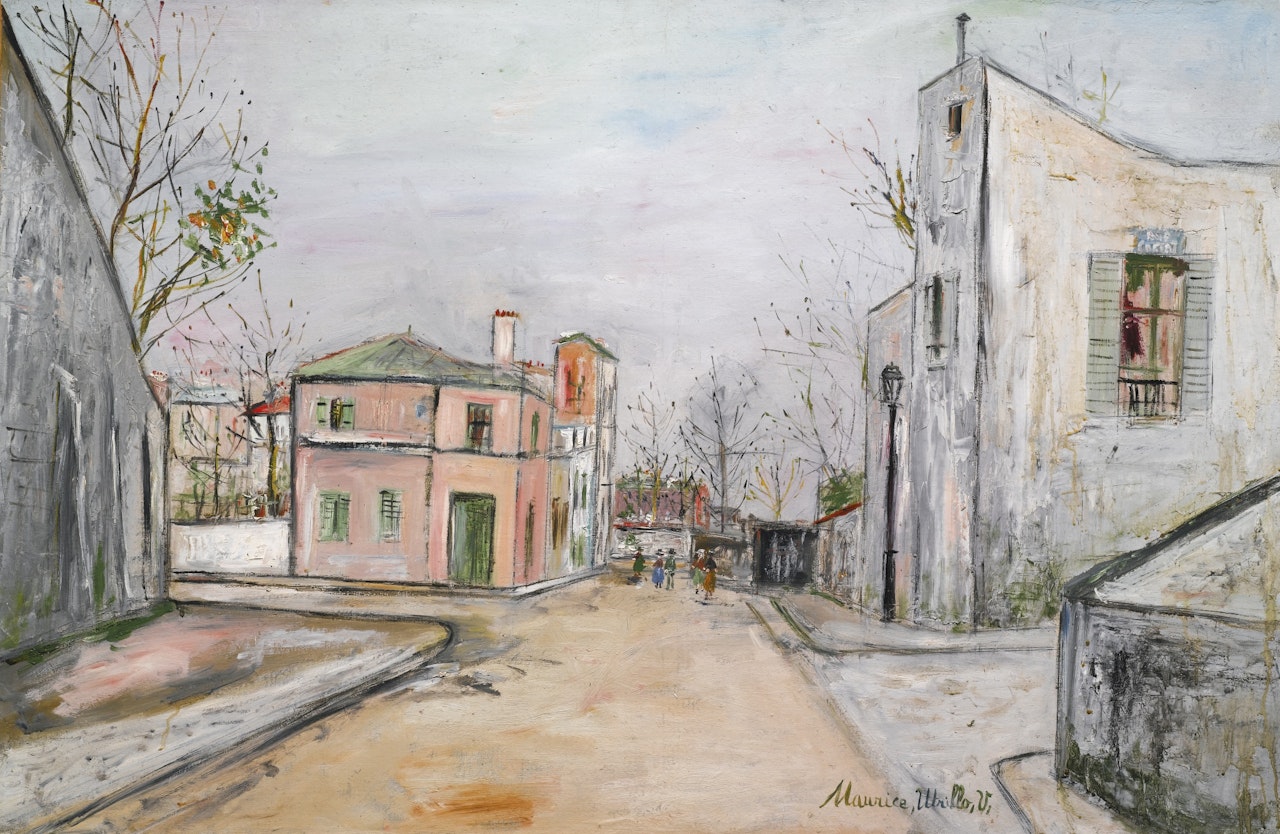 CARREFOUR DE LA RUE DES SAULES ET DE LA RUE CORTOT, MONTMARTRE by Maurice Utrillo