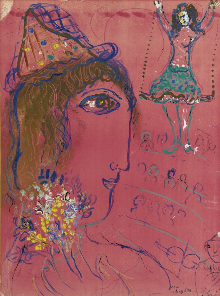 PROFIL DE CLOWN SUR FOND ROSE by Marc Chagall