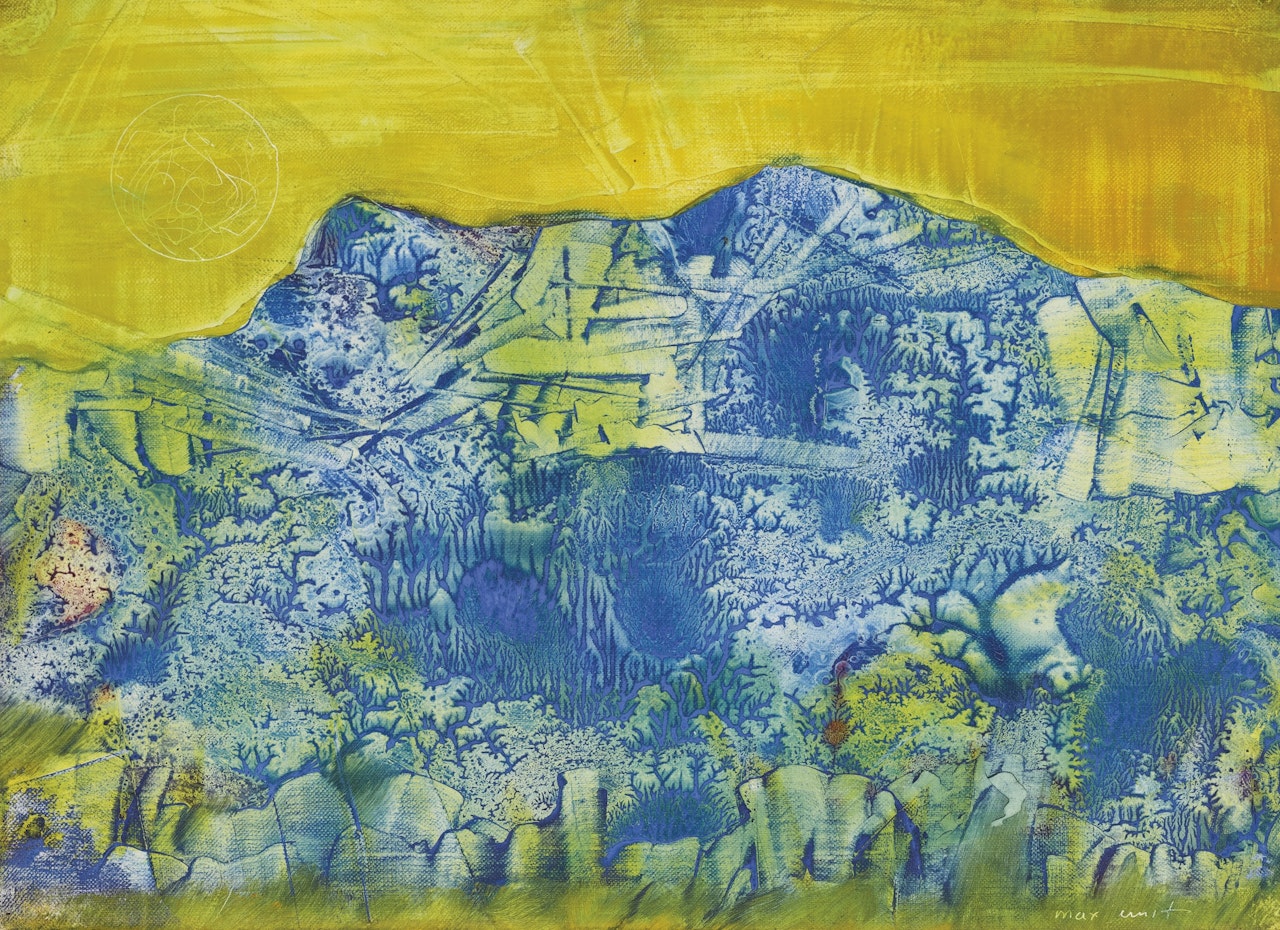 BLUE MOUNTAIN AND YELLOW SKY (ARIZONA LANDSCAPE) by Max Ernst