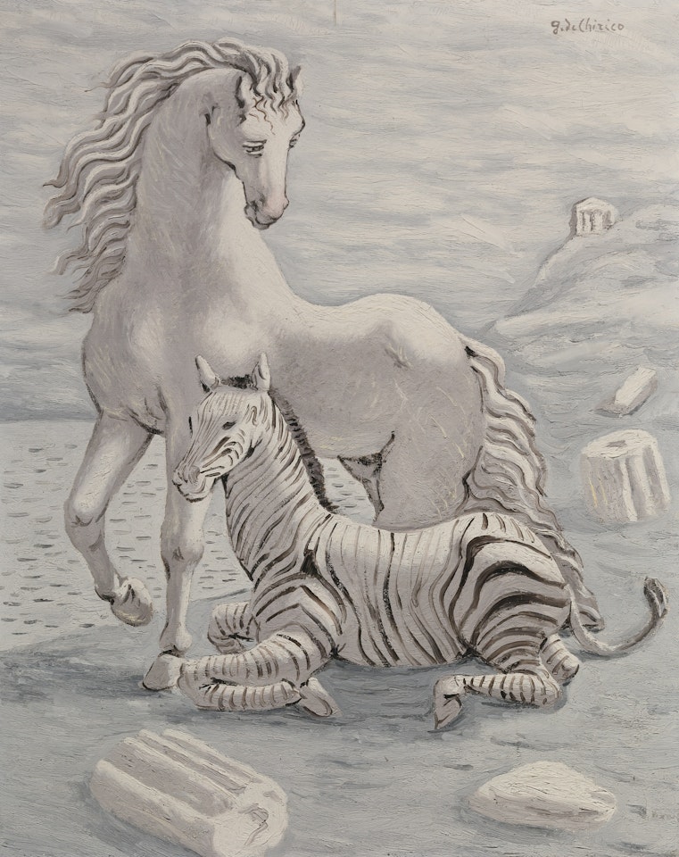 CAVALLO E ZEBRA IN RIVA AL MARE (HORSE AND ZEBRA BY THE SEA) by Giorgio de Chirico