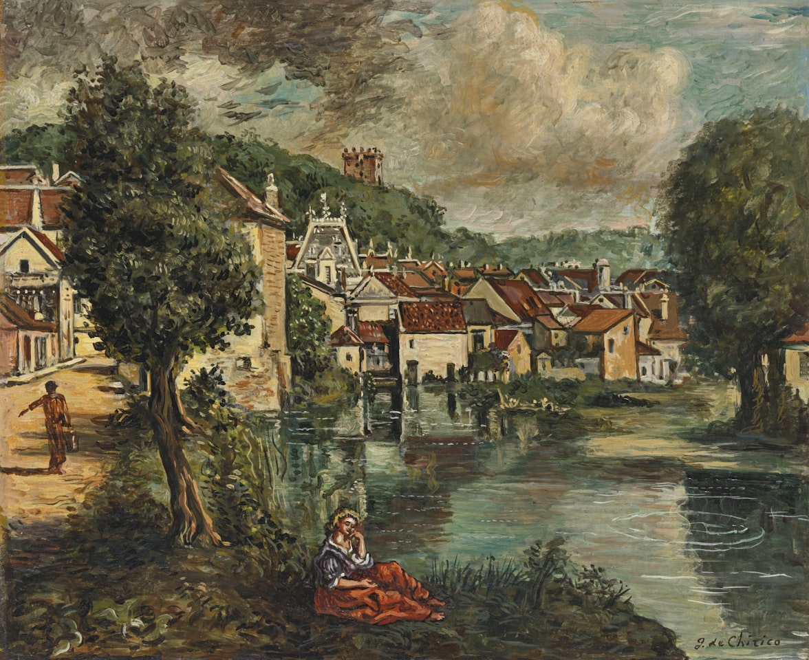 VEDUTA DI MONTBARD IN BORGOGNA (VIEW OF MONTBARD IN BURGUNDY) by Giorgio de Chirico
