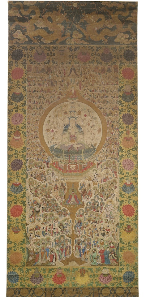 A RARE AND IMPRESSIVE PAINTING OF AN ELEVEN-HEADED AND MULTI-ARMED AVALOKITESVARA by Anonymous