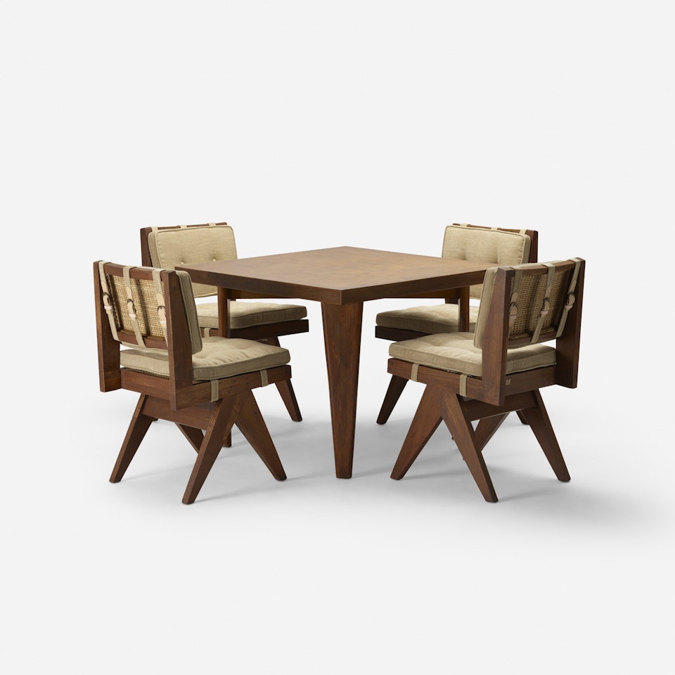 cafeteria table and four chairs from Chandigarh by Pierre Jeanneret