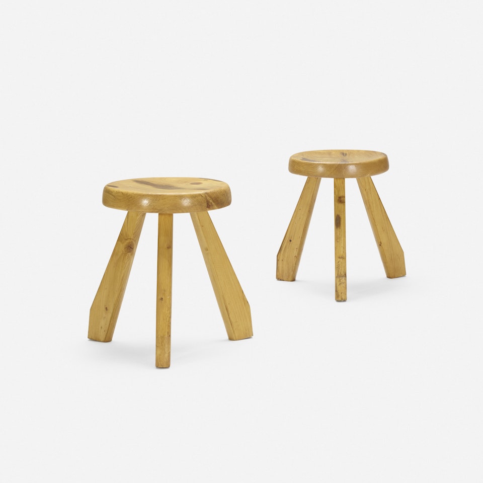 stools from Les Arcs, Savoie, pair by Charlotte Perriand