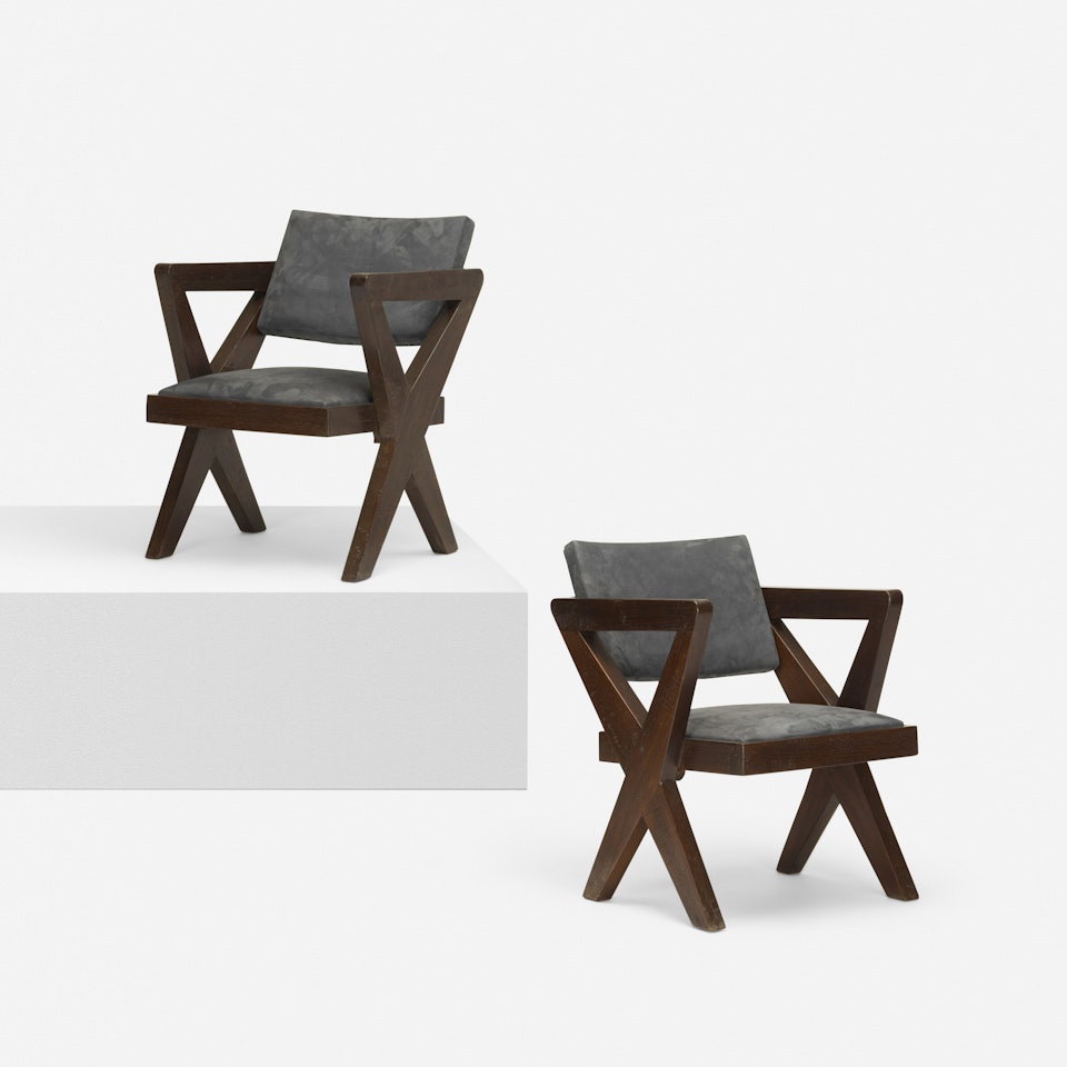 Showroom armchairs from the Tagore Theater, Chandigarh, pair by Pierre Jeanneret