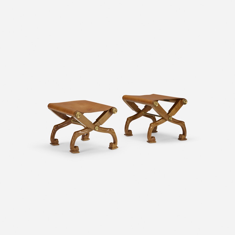 Diphros Okladias folding stools model no. 24, pair by Terence Harold Robsjohn-Gibbings