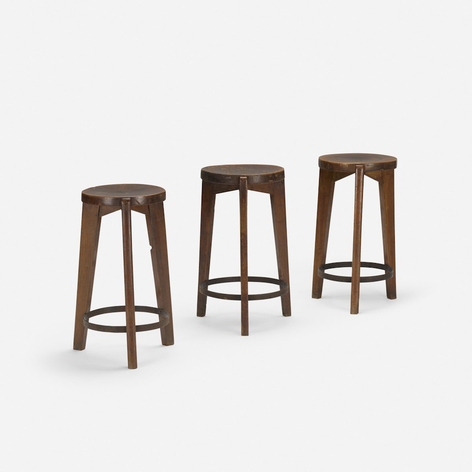 stools from Punjab University, Chandigarh, set of three by Pierre Jeanneret