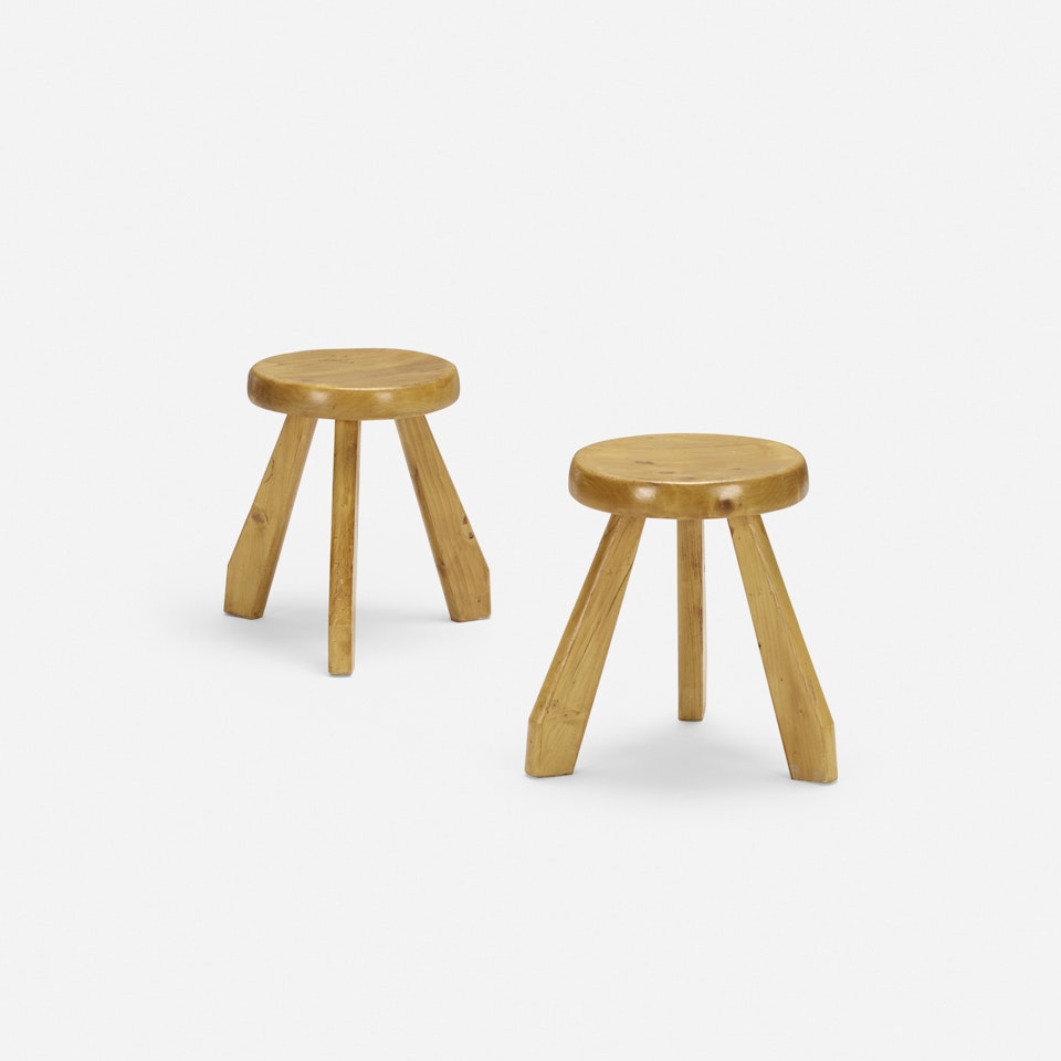 stools from Les Arcs, Savoie, pair by Charlotte Perriand