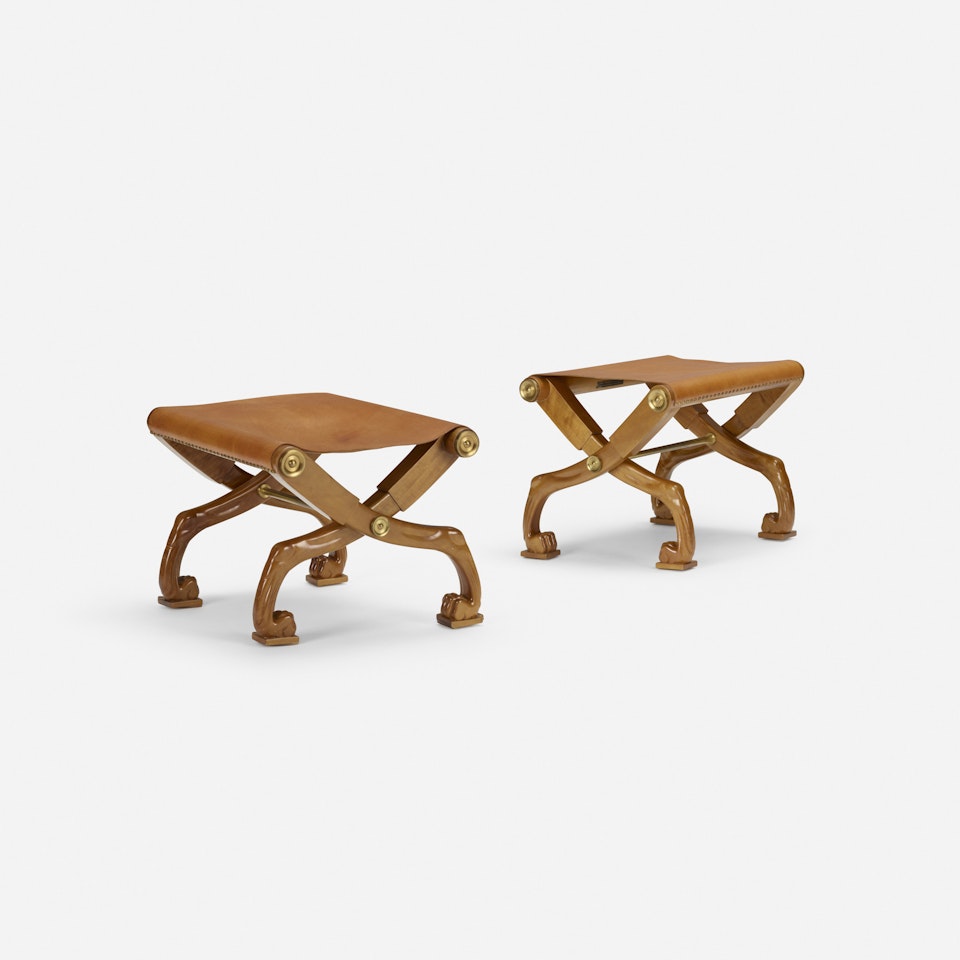 Diphros Okladias folding stools model no. 24, pair by Terence Harold Robsjohn-Gibbings