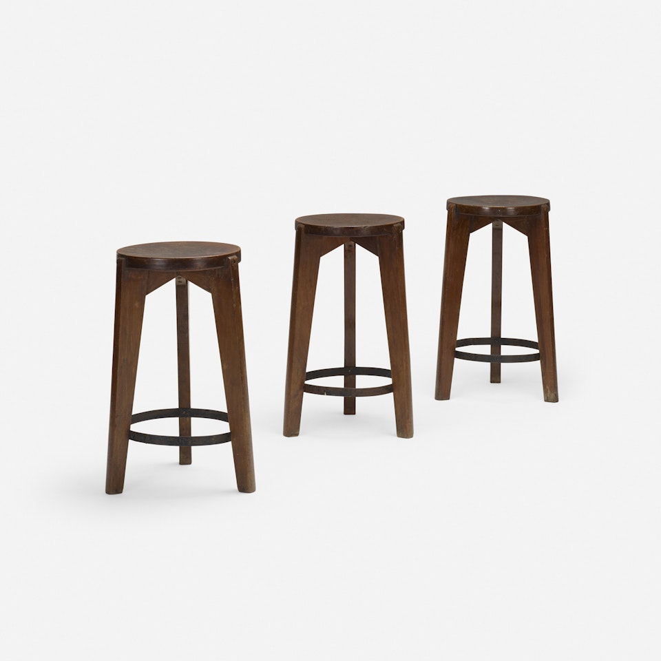 set of three stools from Punjab University, Chandigarh by Pierre Jeanneret
