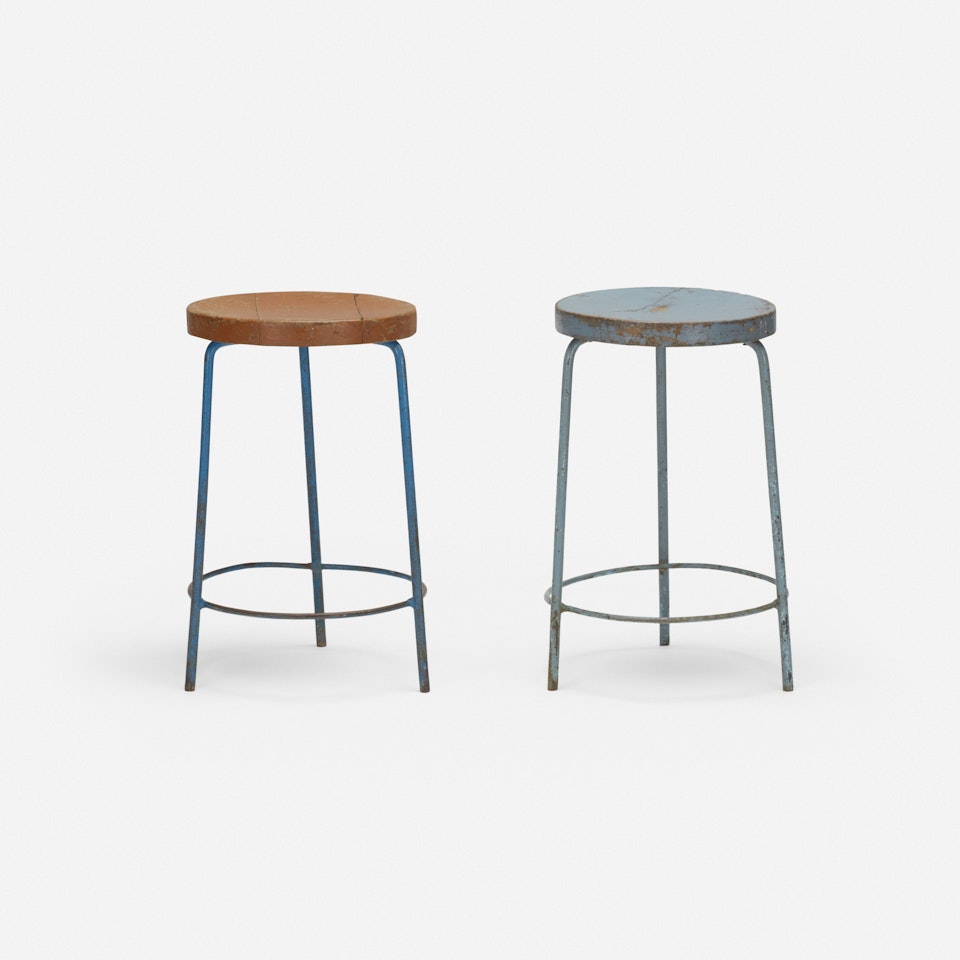 pair of stools from the College of Architecture, Chandigarh by Pierre Jeanneret