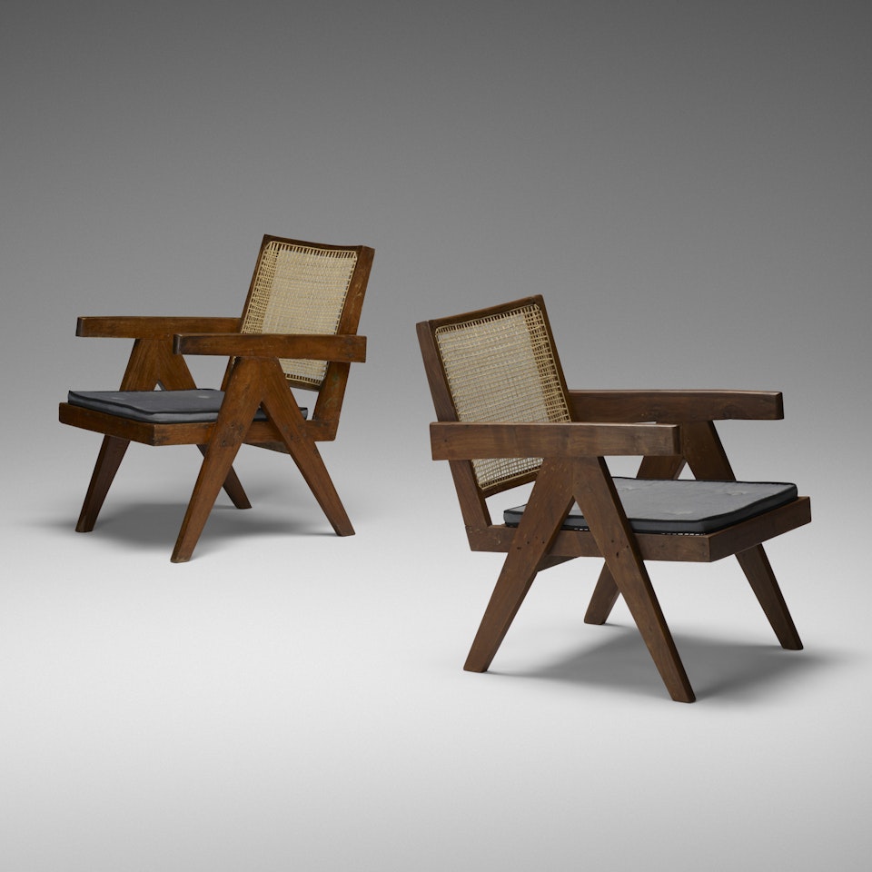 Easy armchairs from Chandigarh, pair by Pierre Jeanneret