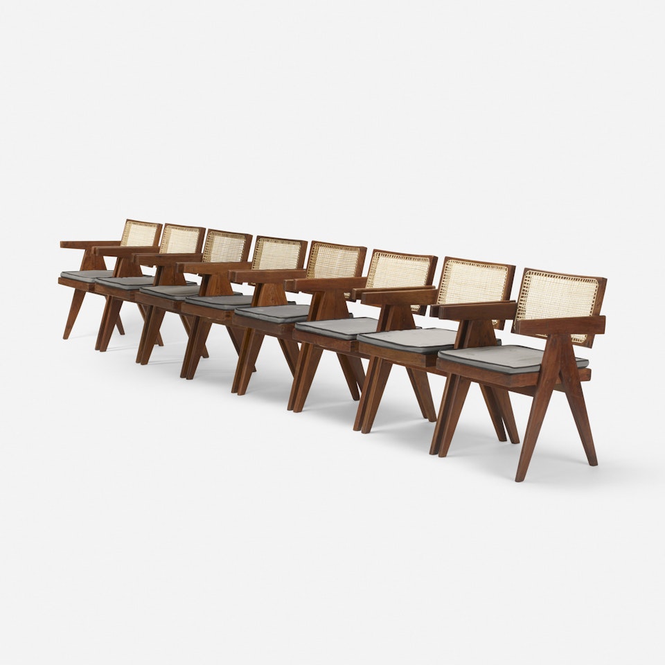 armchairs from Chandigarh, set of eight by Pierre Jeanneret