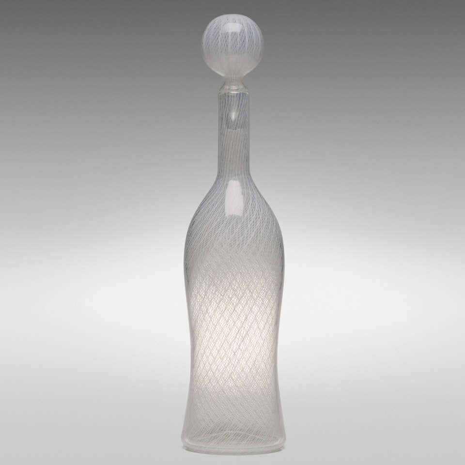 Monumental Zanfirico bottle with stopper, model 4579 by Paolo Venini