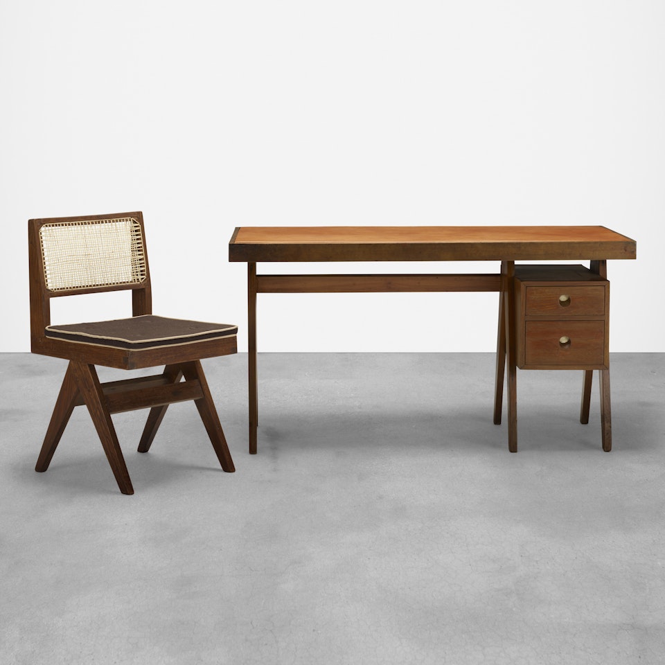 desk and chair from Chandigarh by Pierre Jeanneret
