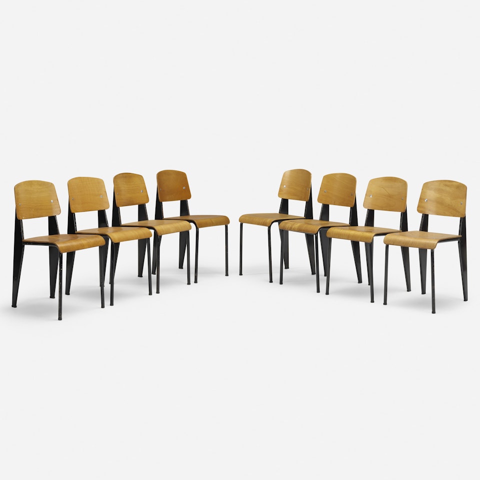 'Semi-Metal' chairs no. 305, set of eight by Jean Prouvé
