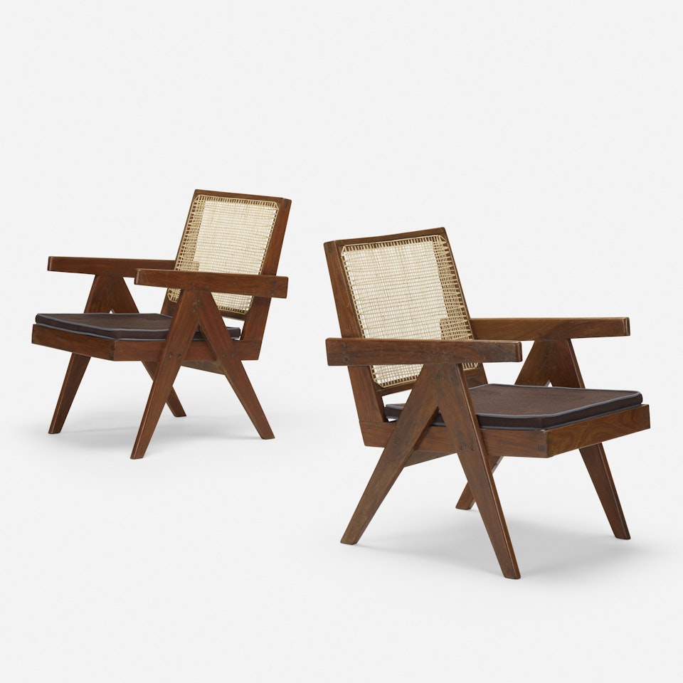 Easy armchairs from Punjab Engineering College, Chandigarh, pair by Pierre Jeanneret