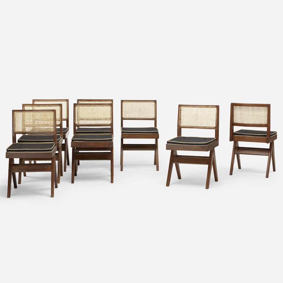 dining chairs from Punjab University Student Residences, Chandigarh, set of eight by Pierre Jeanneret
