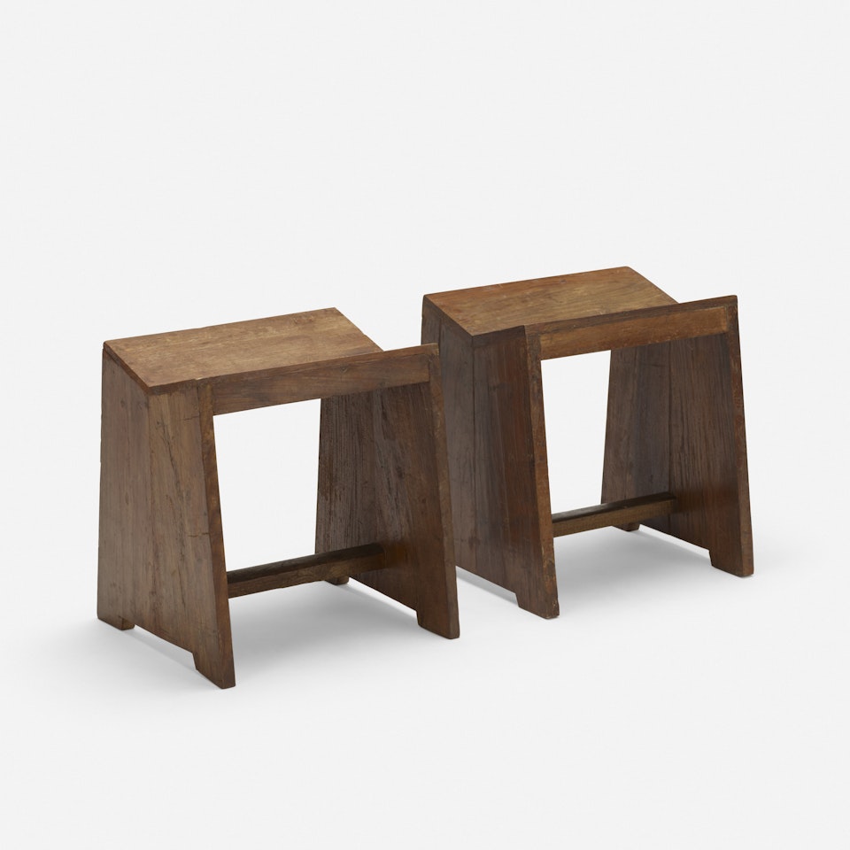 Rare sewing stools from Chandigarh, pair by Pierre Jeanneret