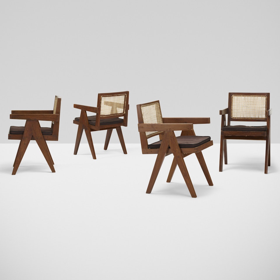 Office Cane chairs from Chandigarh, set of four by Pierre Jeanneret