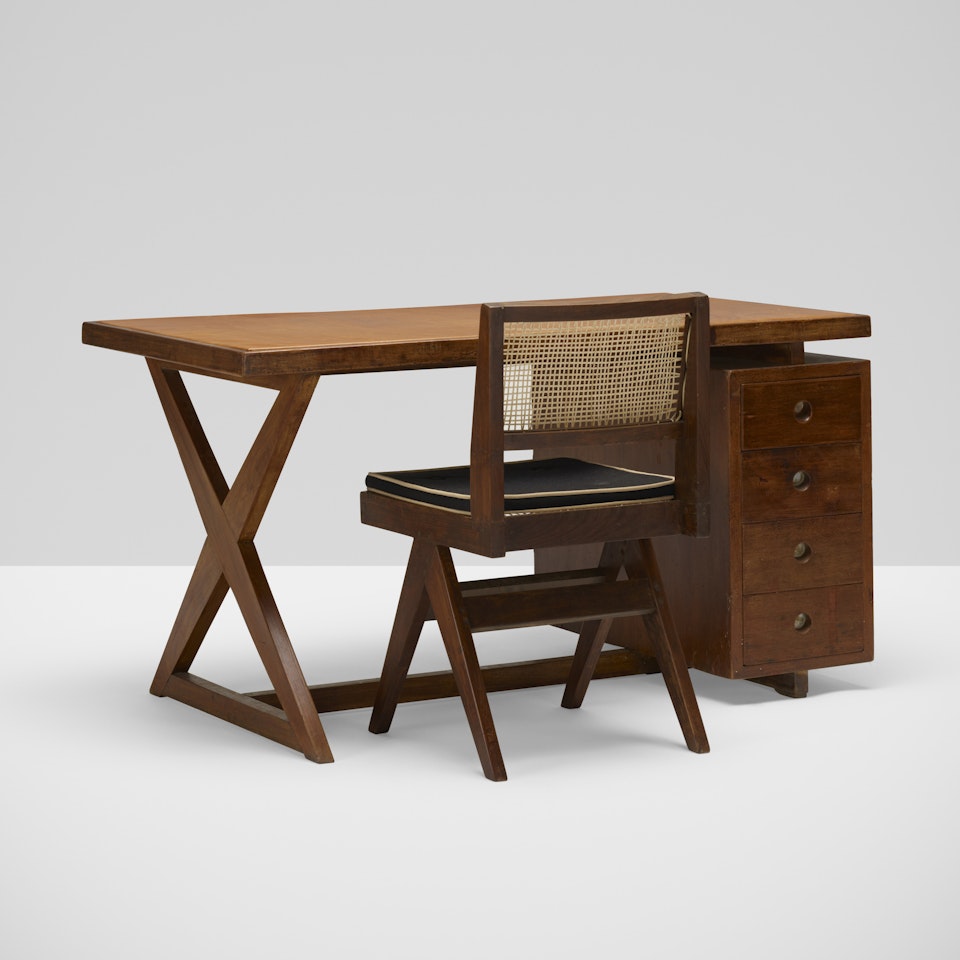 desk and chair from Chandigarh by Pierre Jeanneret