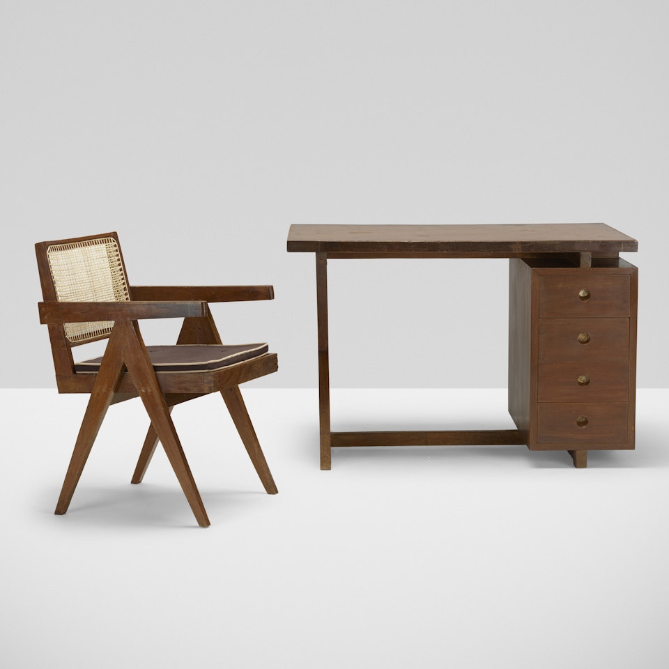 desk and chair from the Administrative Buildings, Chandigarh by Pierre Jeanneret
