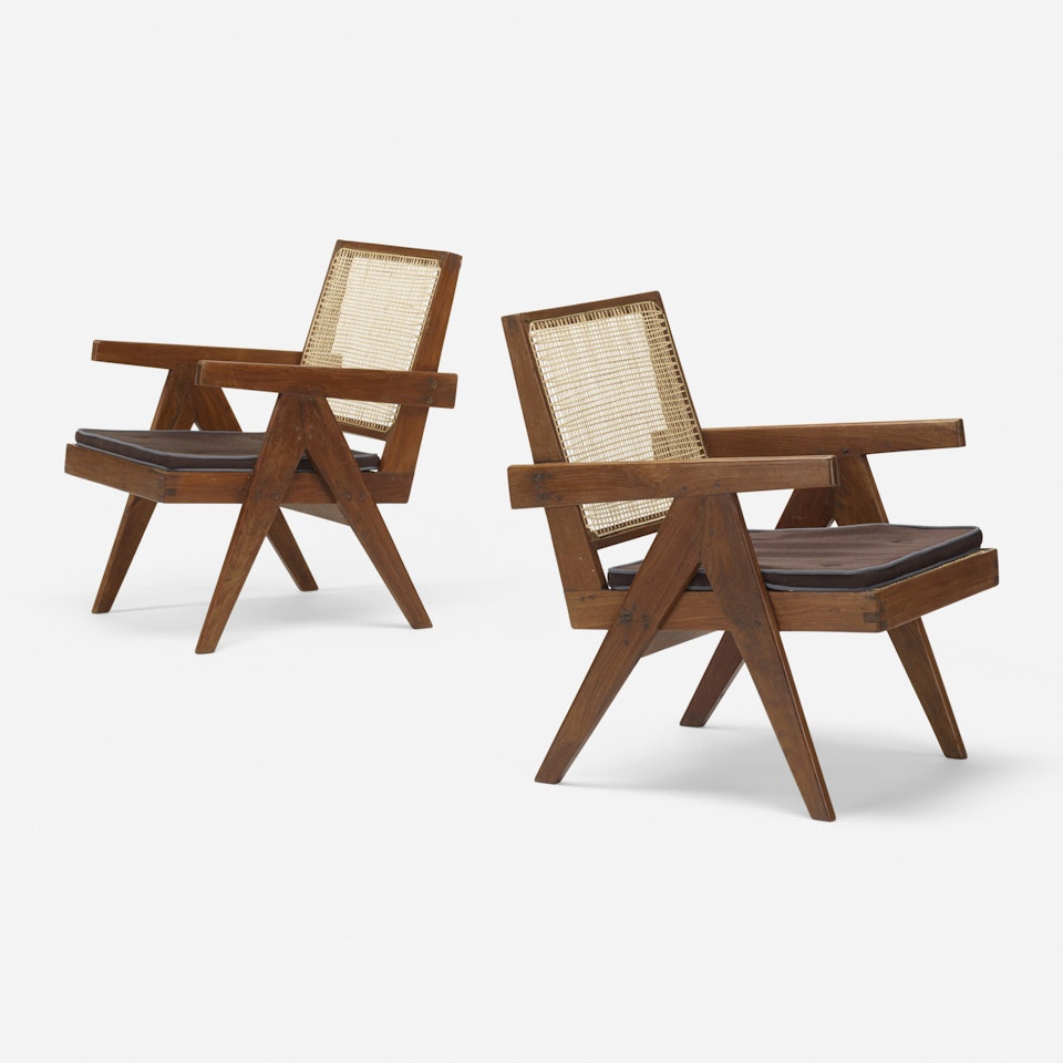 Easy armchairs from Punjab Engineering College, Chandigarh, pair by Pierre Jeanneret