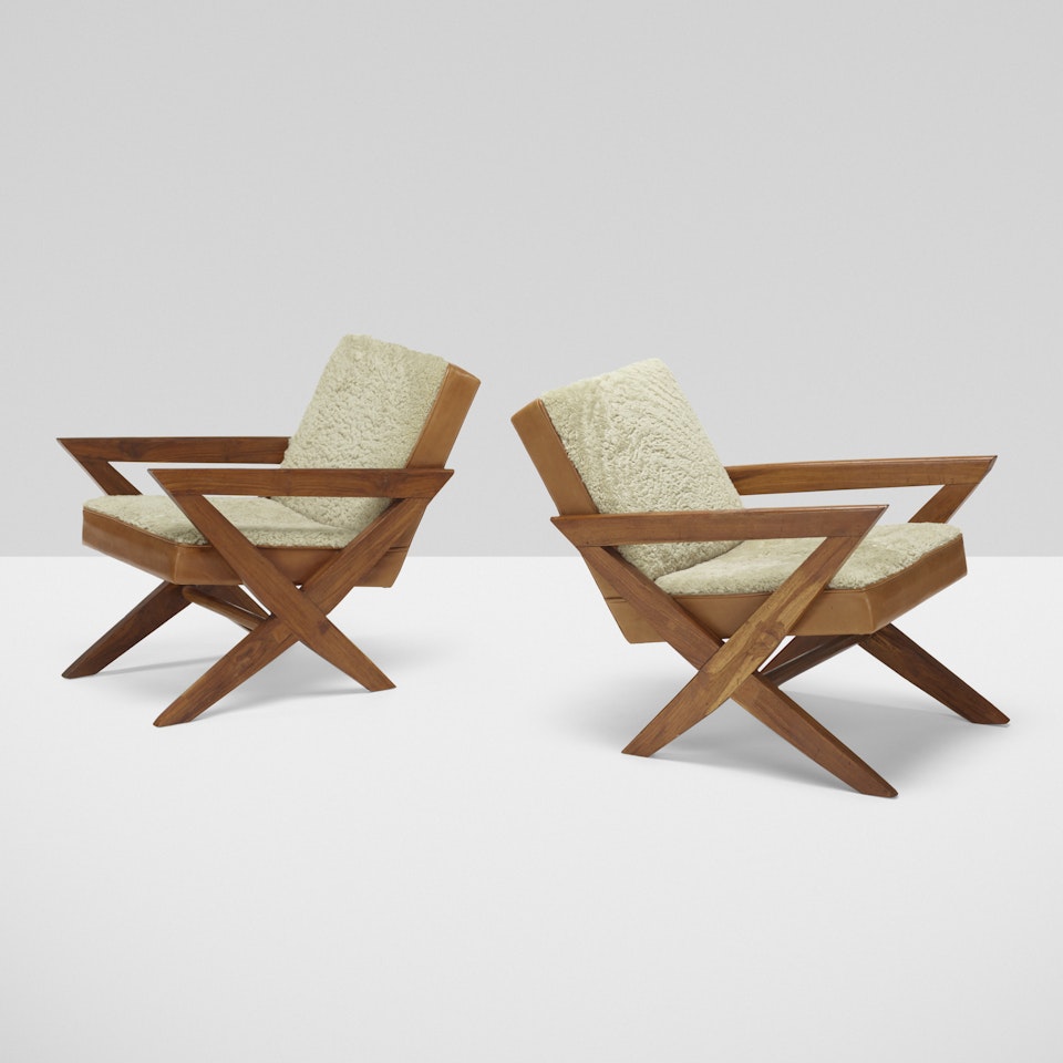 Rare lounge chairs from the M.L.A. Flats, Chandigarh, pair by Pierre Jeanneret