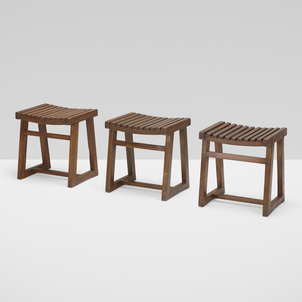 Box stools from the Private Residences, Chandigarh, set of three by Pierre Jeanneret