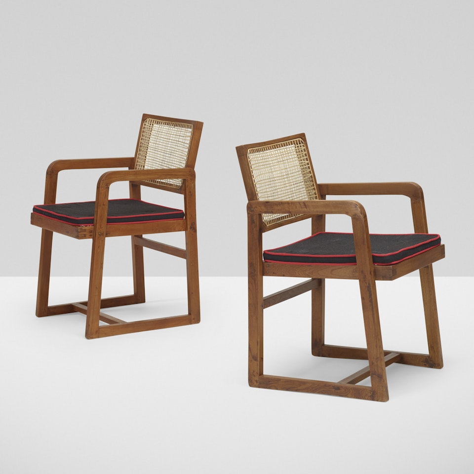 armchairs from Punjab University, Chandigarh, pair by Pierre Jeanneret