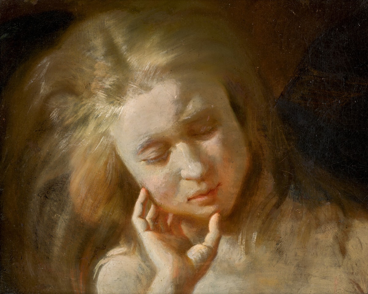 A GIRL RESTING HER HEAD ON HER HAND by French School