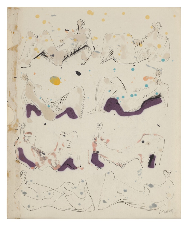 PAGE FROM SKETCHBOOK: EIGHT RECLINING FIGURES by Henry Moore