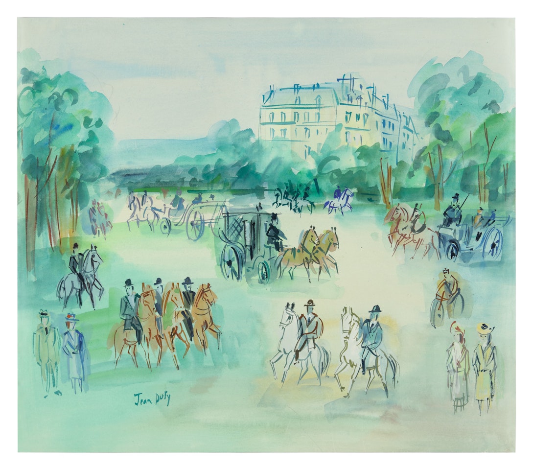 CALÈCHES ET CAVALIERS PRÈS DU BOIS DE BOULOGNE by Jean Dufy