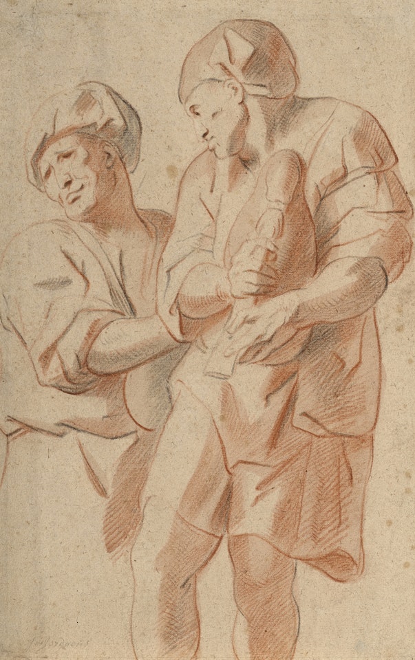 Deux hommes debout, l'un jouant de la cornemuse by Jacob Jordaens